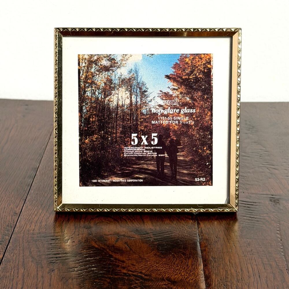 Vintage Brass Tone 4x4 Mini Picture Frame Square Desktop Tabletop Decor